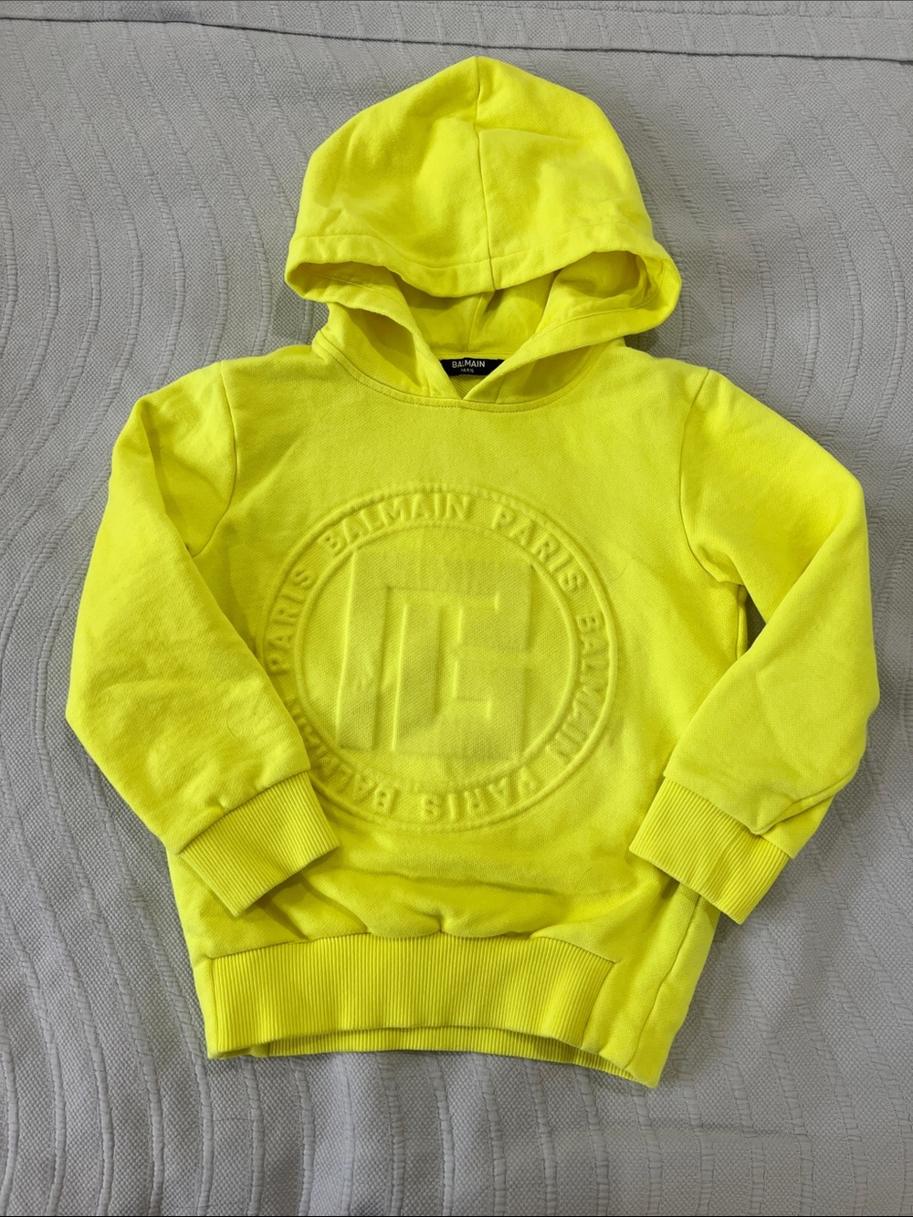 Balmain Kids Neon Yellow Embossed Logo Hoodie
